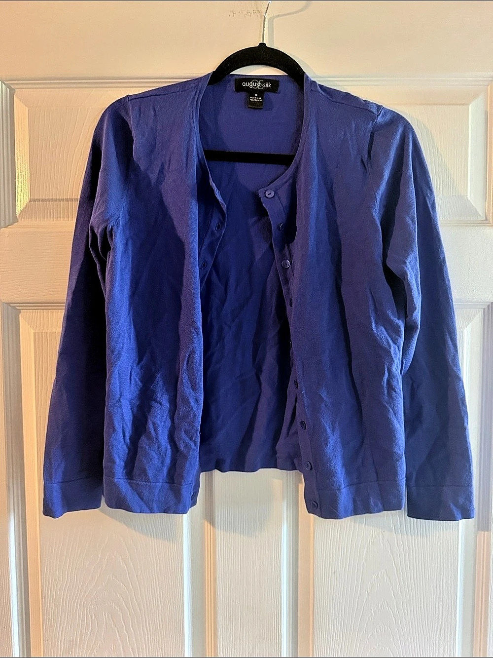 August Silk Cardigan in Blue Size Medium Like New